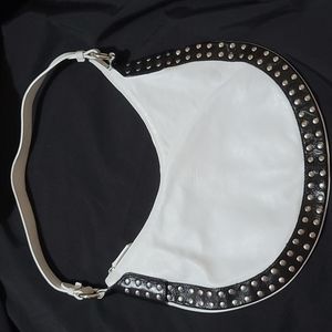 Claudia Firenze White Leather Studded Hobo Handbag